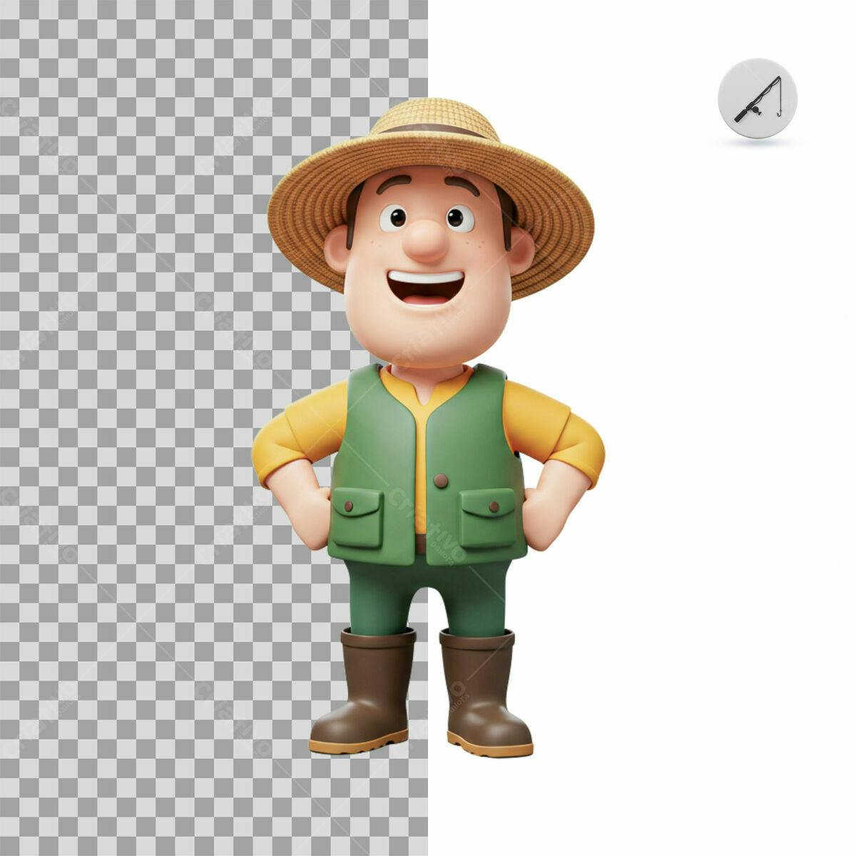 Personagem Cartoon Agricultor PSD Editável