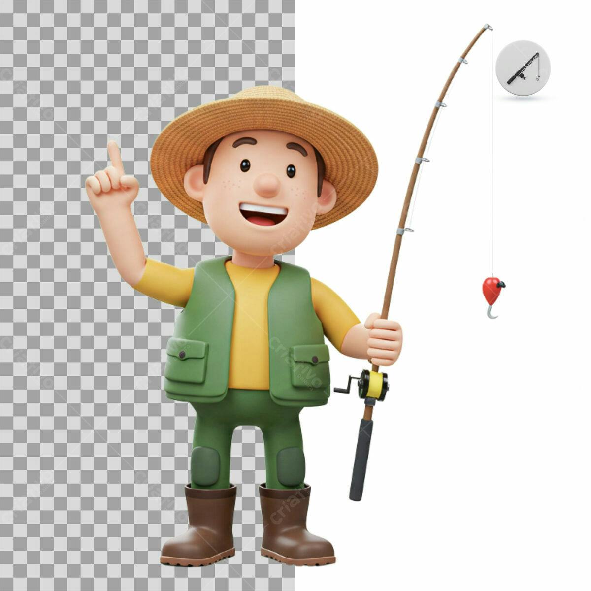 Personagem Cartoon Pesca PSD Editável