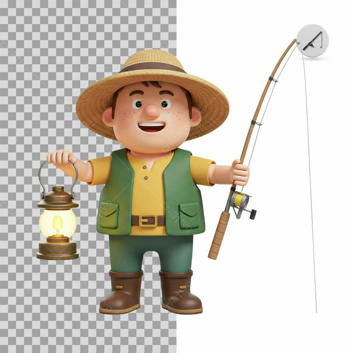 Personagem Cartoon Pescador PSD Editável