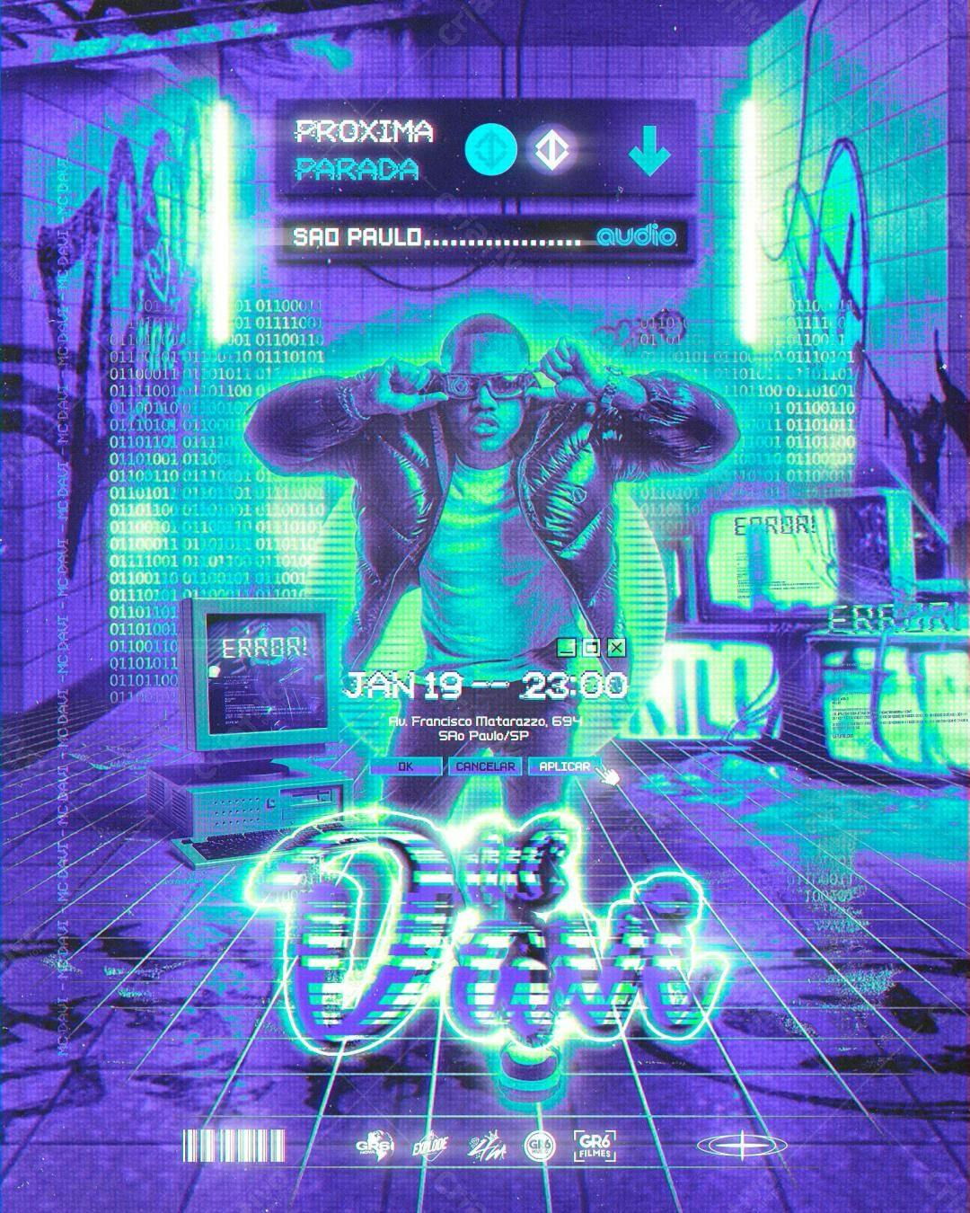 Flyer Festa Eletrônica em São Paulo PSD Editável