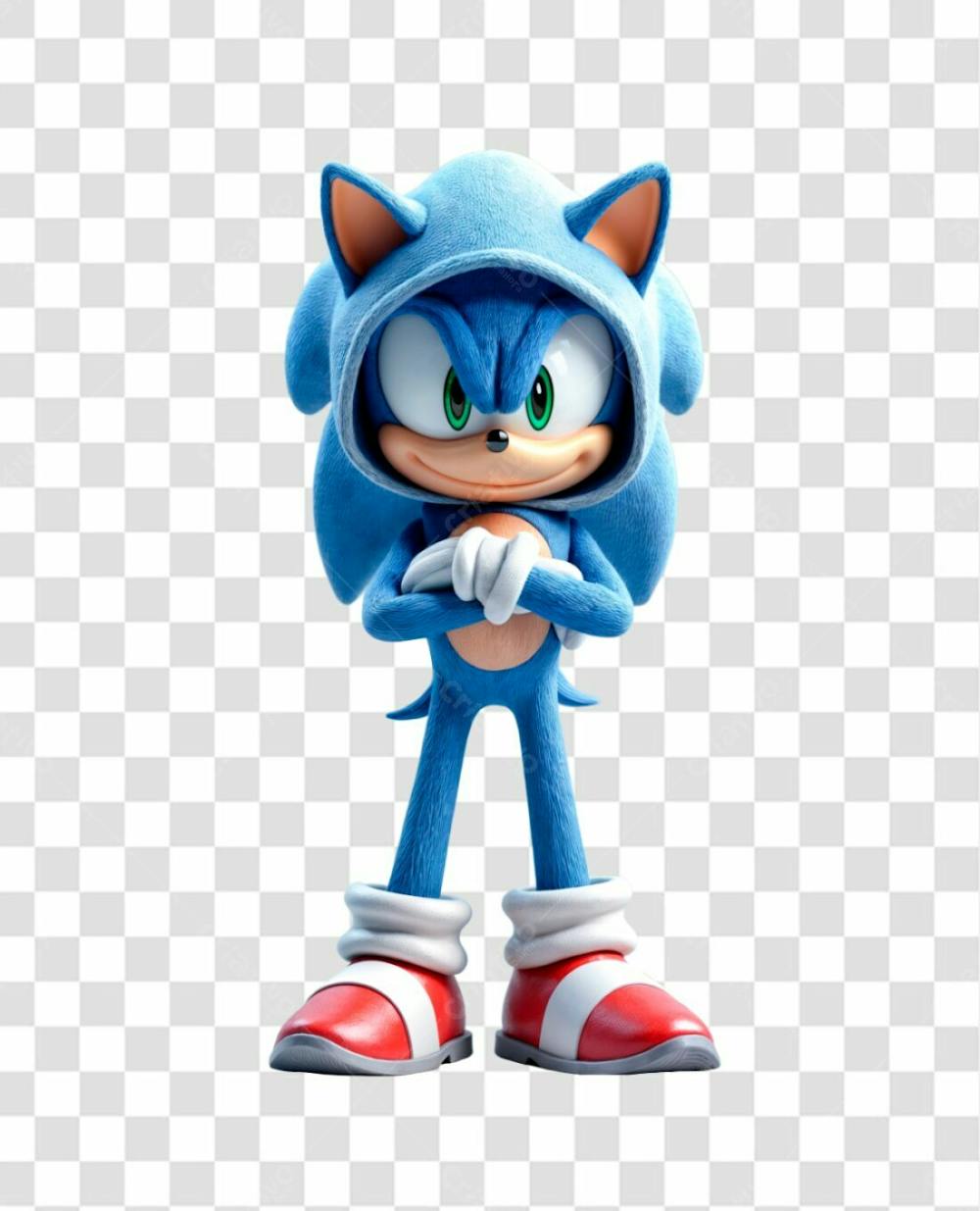 Personagem Sonic 3D Com Capuz De Chuva De Frente De Braços Cruzados