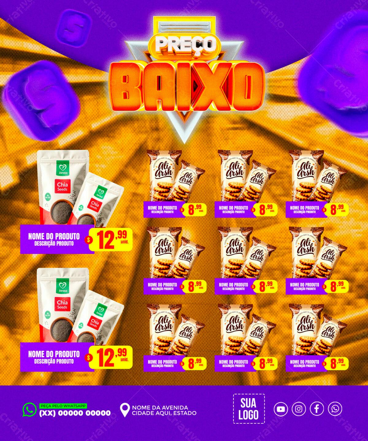 Flyer de Promoção de Biscoitos e Sementes de Chia PSD Editável