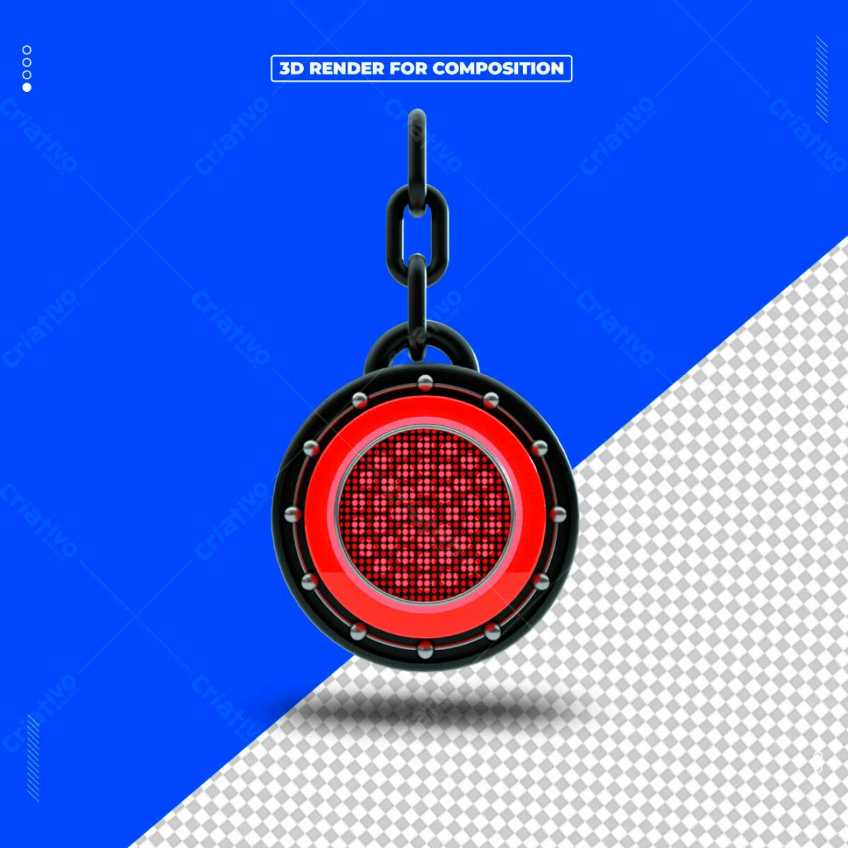 Elemento 3D Renderizado Vermelho e Preto PSD Editável