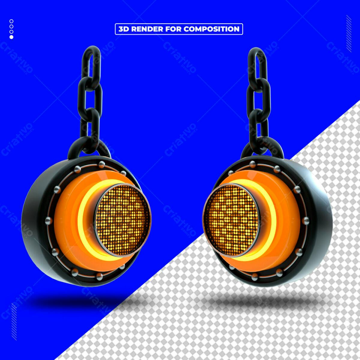 Elementos 3D Abstrato em Laranja e Preto PSD Editável