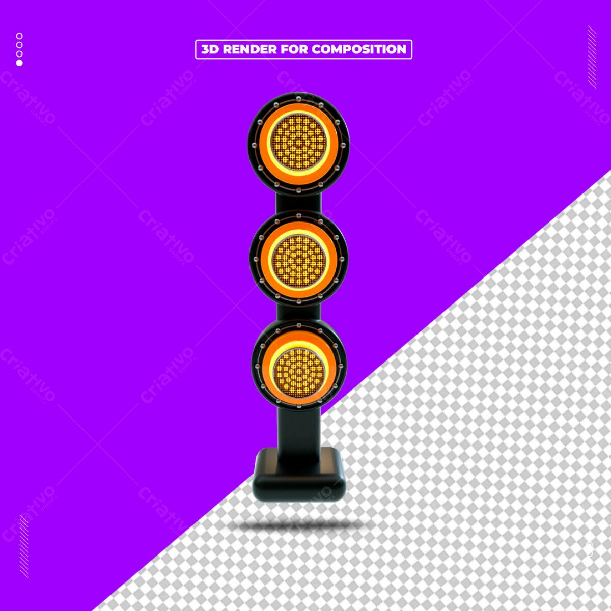 PSD Luzes de Sinalização 3D Render para Design de Aplicativos PSD Editável