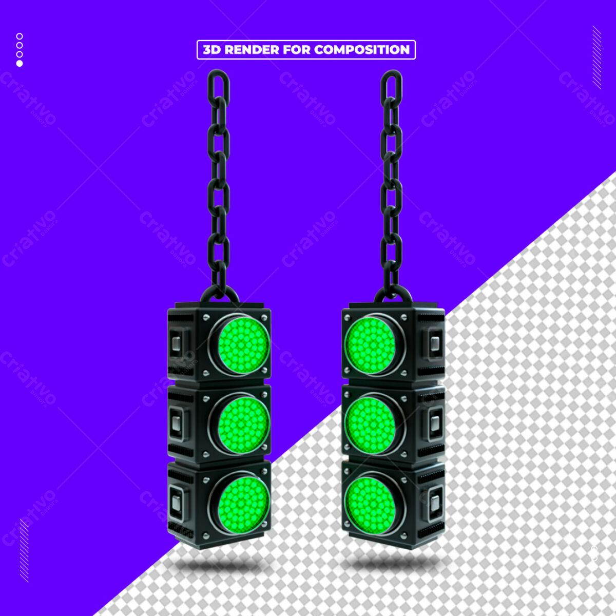 PSD Sinal de Trânsito Verde para Design 3D Editável