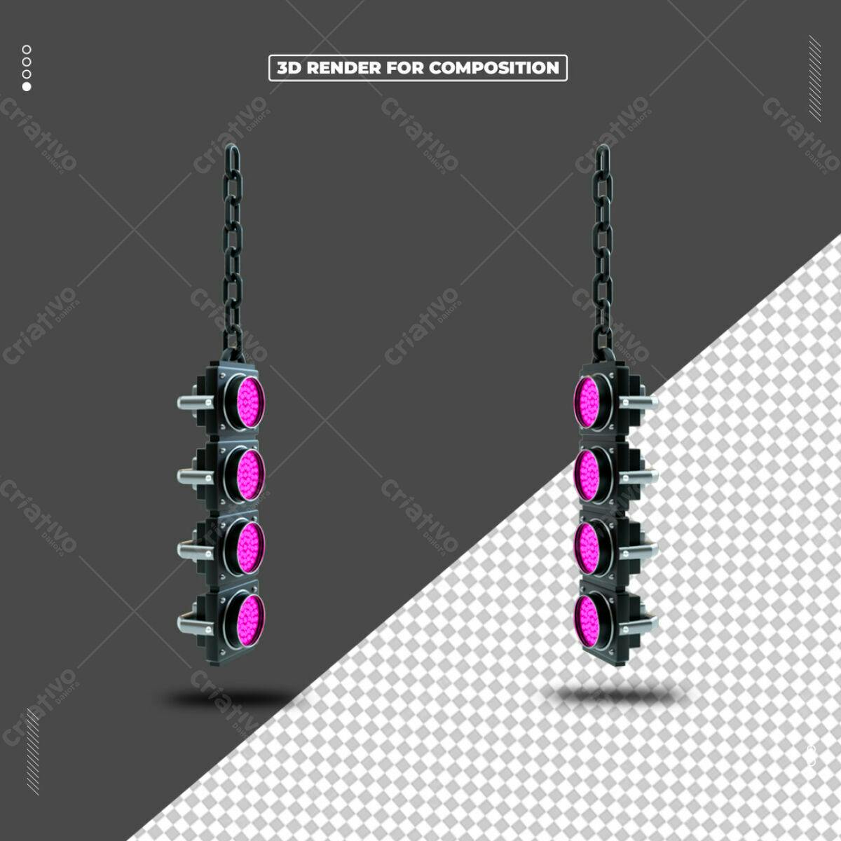 Elementos 3D Luzes Pink para Design PSD Editável