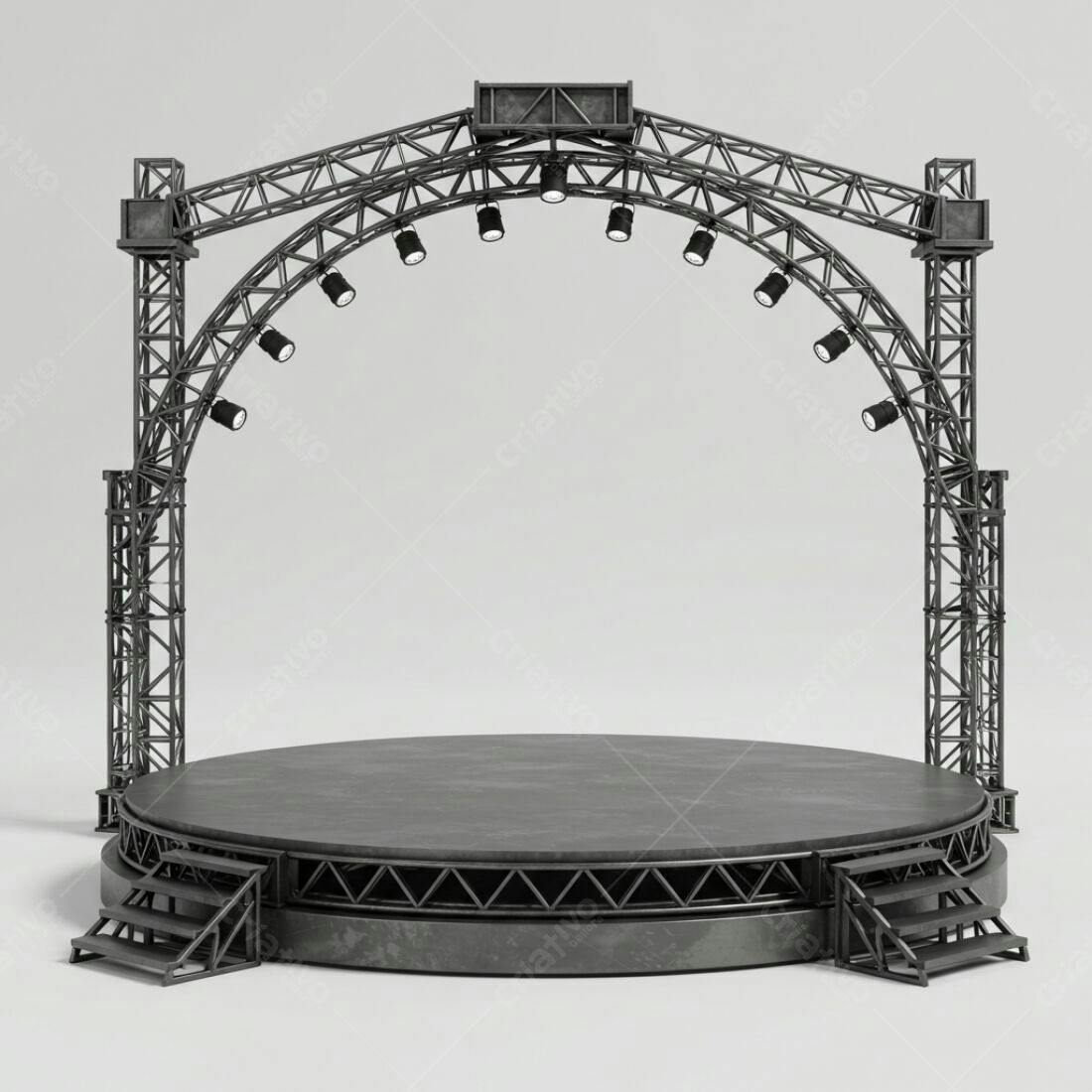 Palco circular com iluminação arqueada