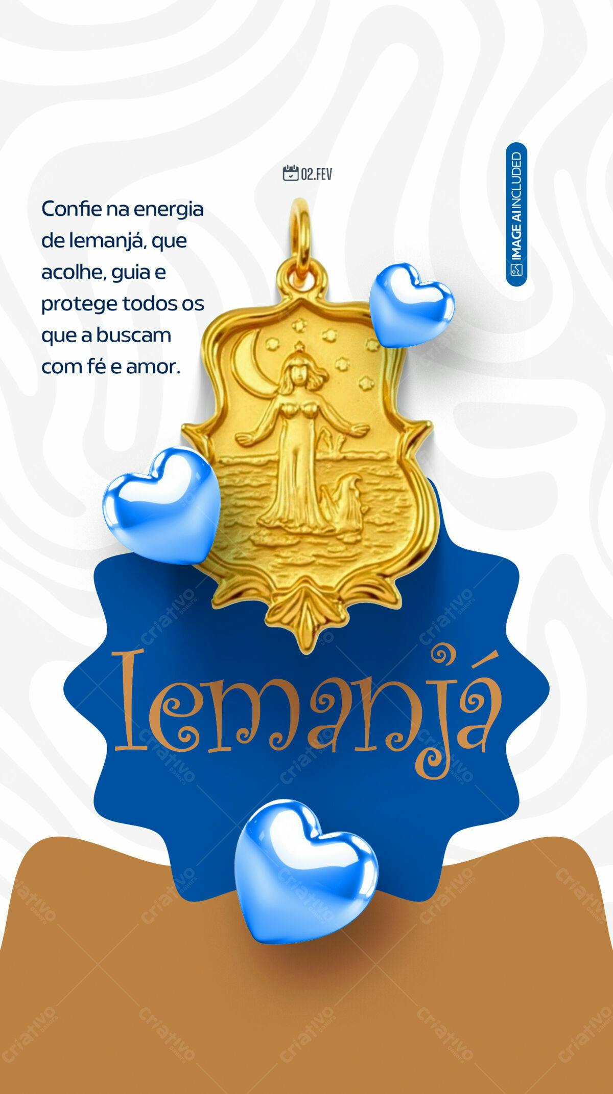 Flyer Iemanjá com Pingente Dourado PSD Editável