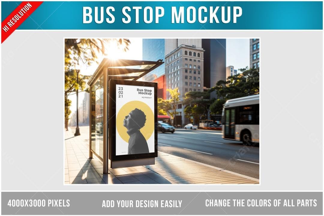 Mockup de Parada de Ônibus em Cena Urbana