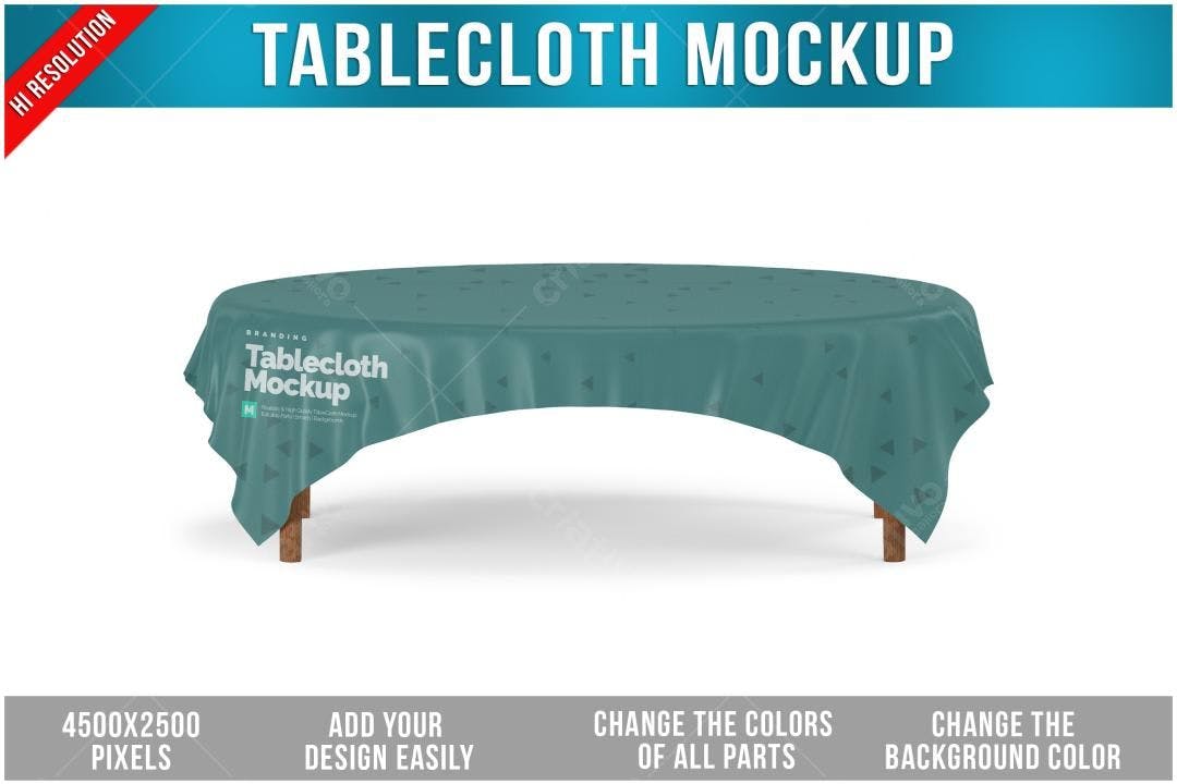 Mockup Mesa com Toalha Verde-Esmeralda