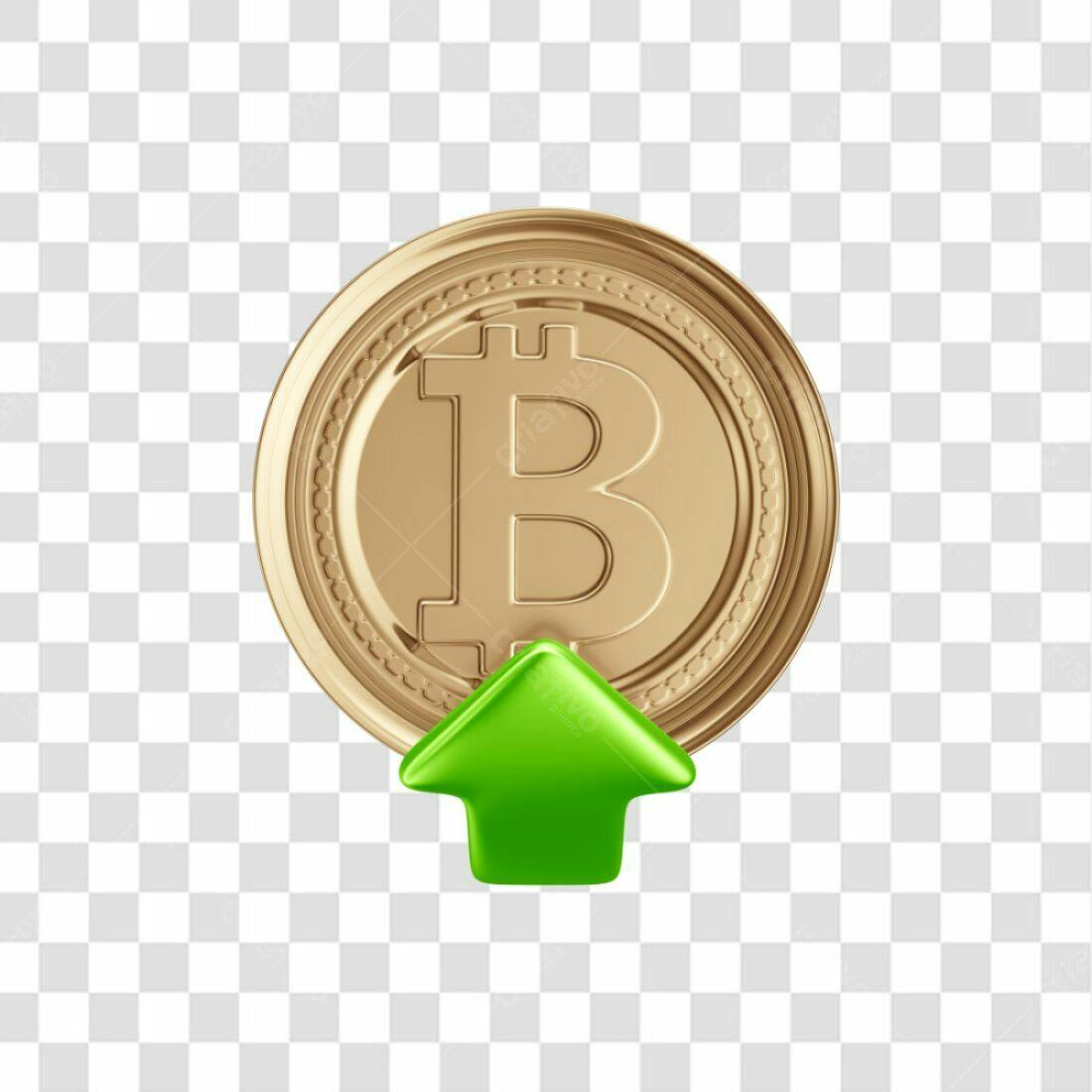 Icone Bitcoin com seta verde PNG com fundo transparente