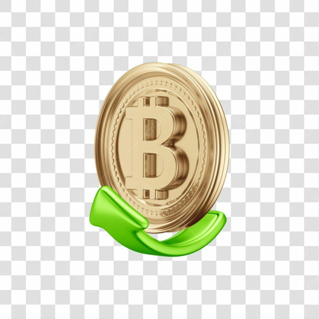 Ícone Bitcoin com seta verde PNG com fundo transparente