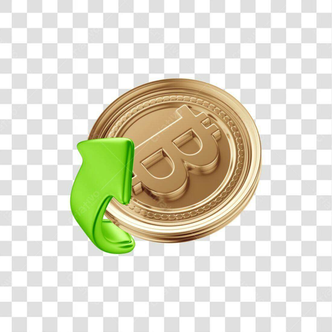 Icone Bitcoin com seta verde PNG com fundo transparente