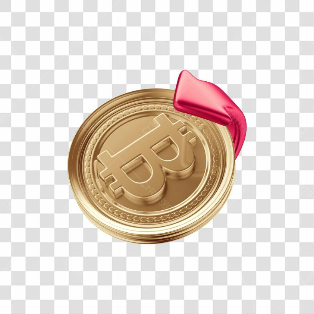Icone Bitcoin Ouro e Vermelho PNG com fundo transparente