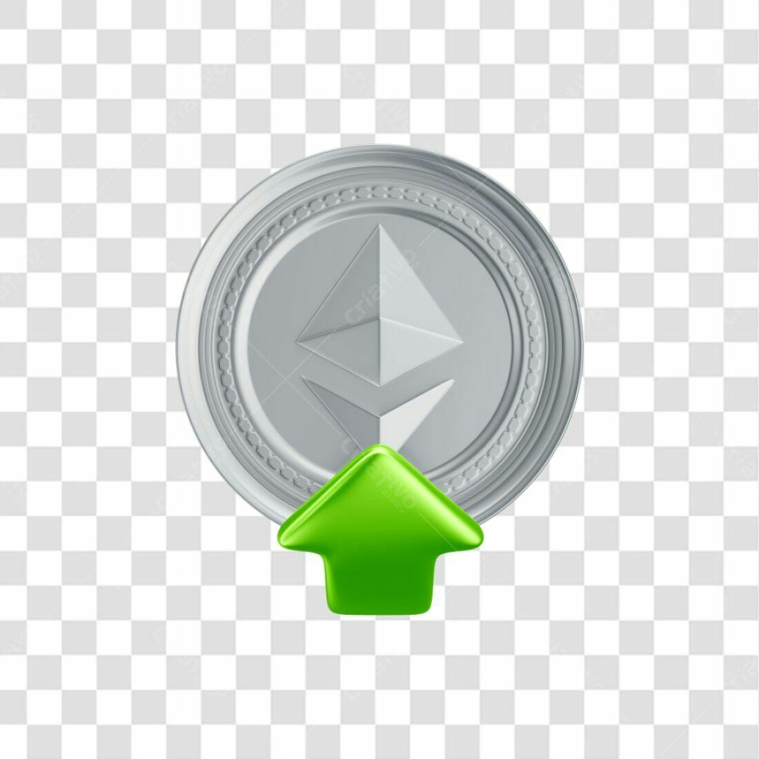 Icone Ethereum com seta verde PNG com fundo transparente