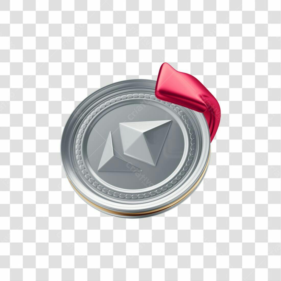 Icone Ethereum Medalha Prata PNG com fundo transparente