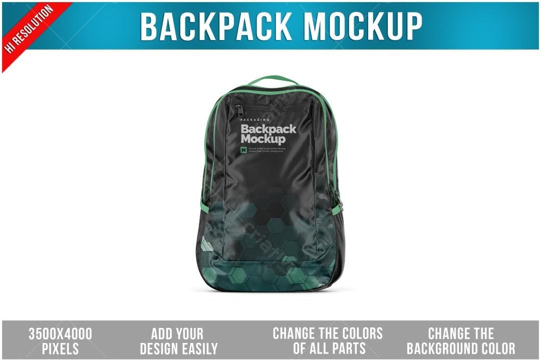 Mockup de Mochila Moderna em Preto e Verde