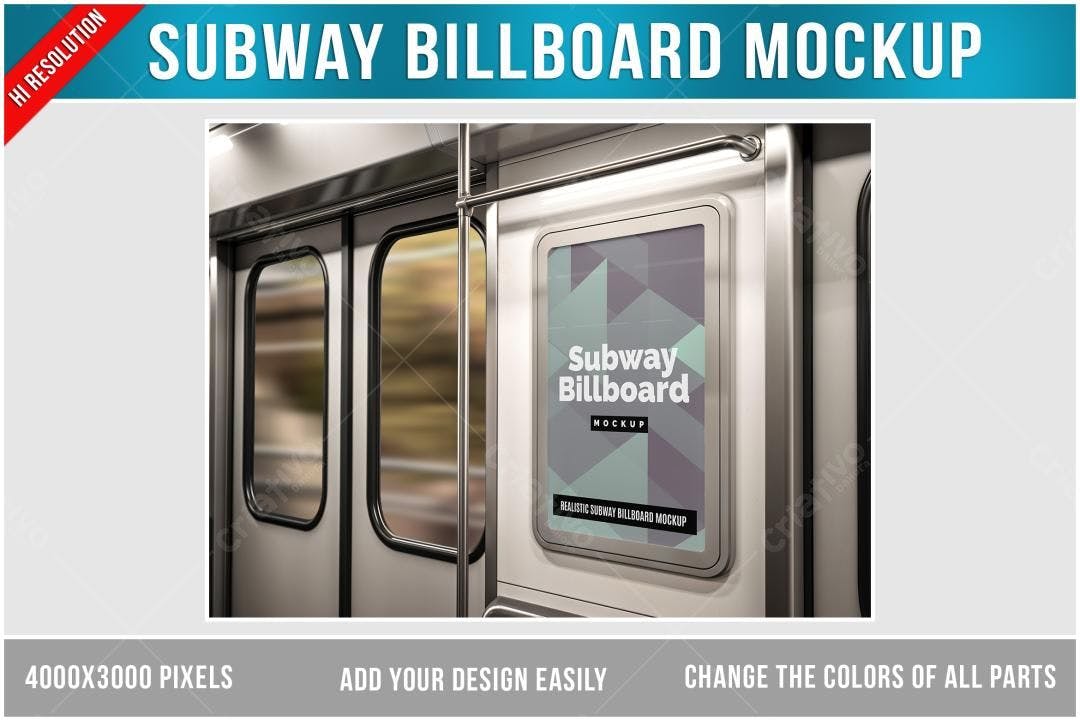 Mockup Realista de Painel Publicitário em Metrô