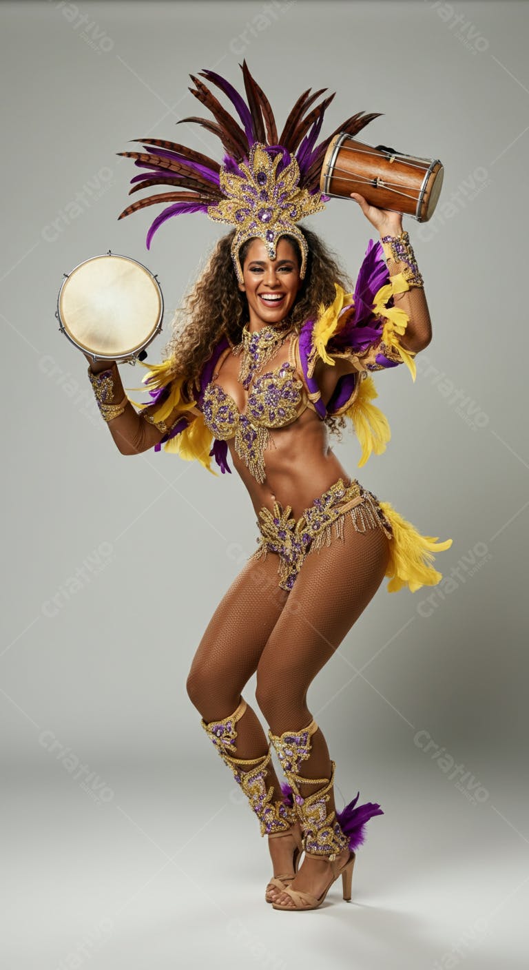 Passista brasileira com tamborim e pandeiro