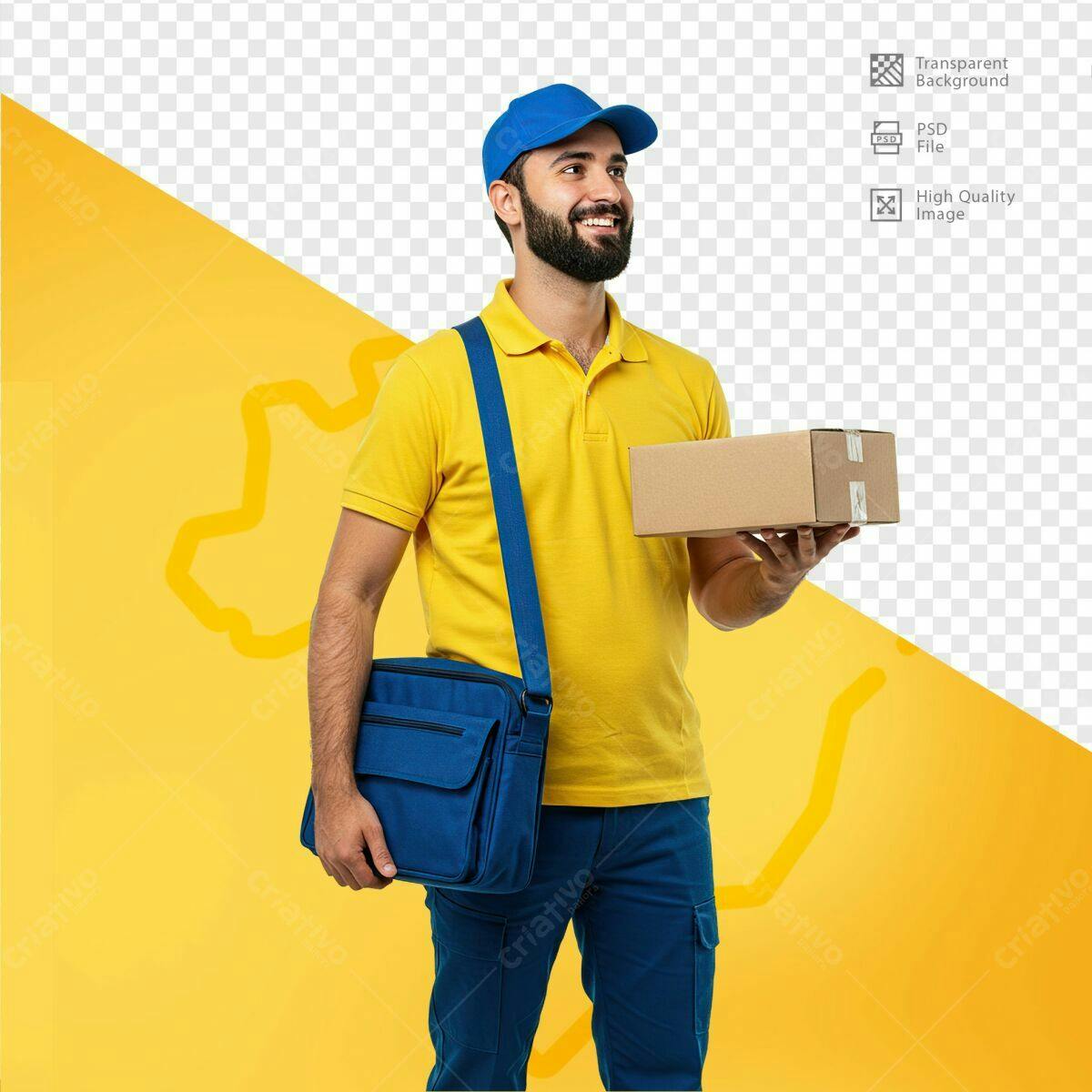 Mockup Entregador com Caixa PSD Editável