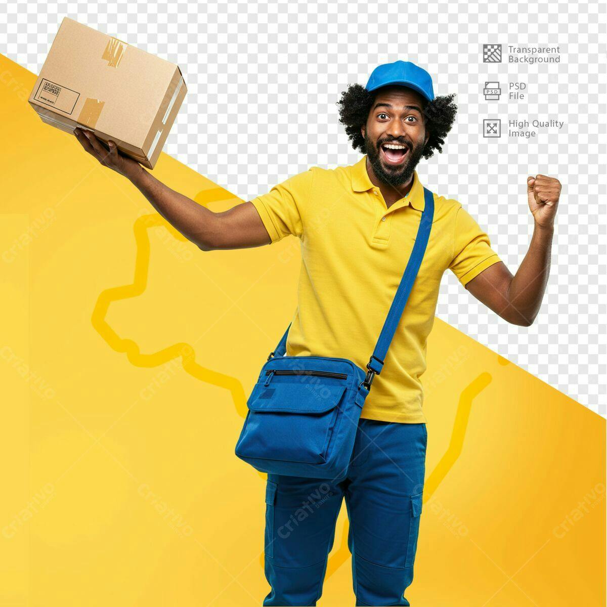 PSD Entregador Feliz com Caixa para E-commerce Editável