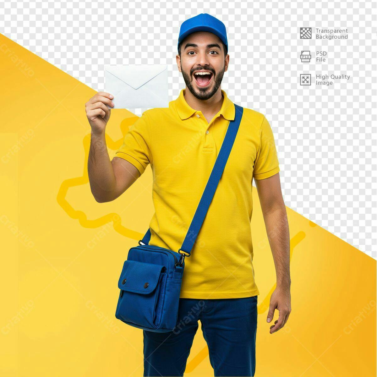 Mockup Entregador com Encomenda PSD Editável