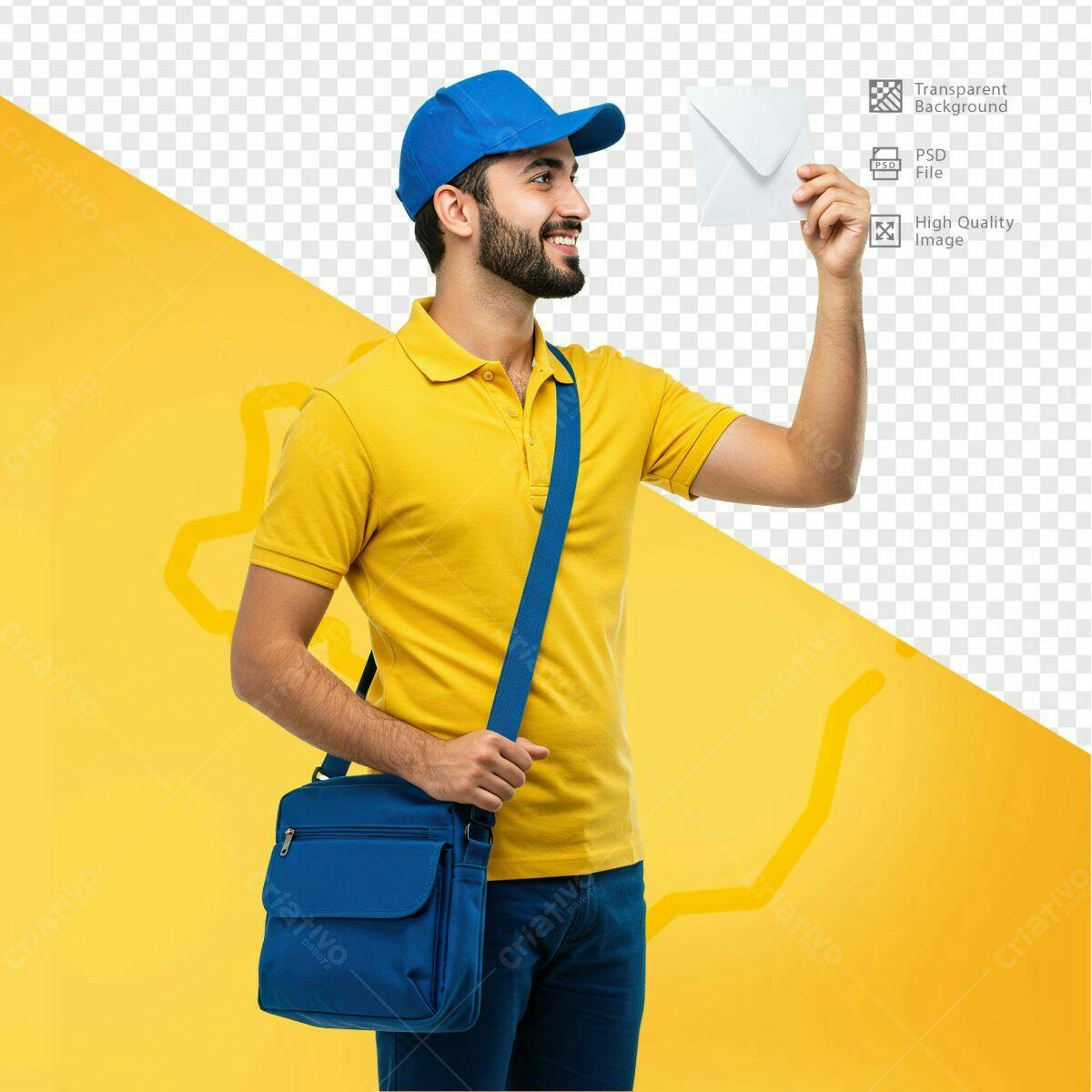 Mockup Entregador com Encomenda PSD Editável