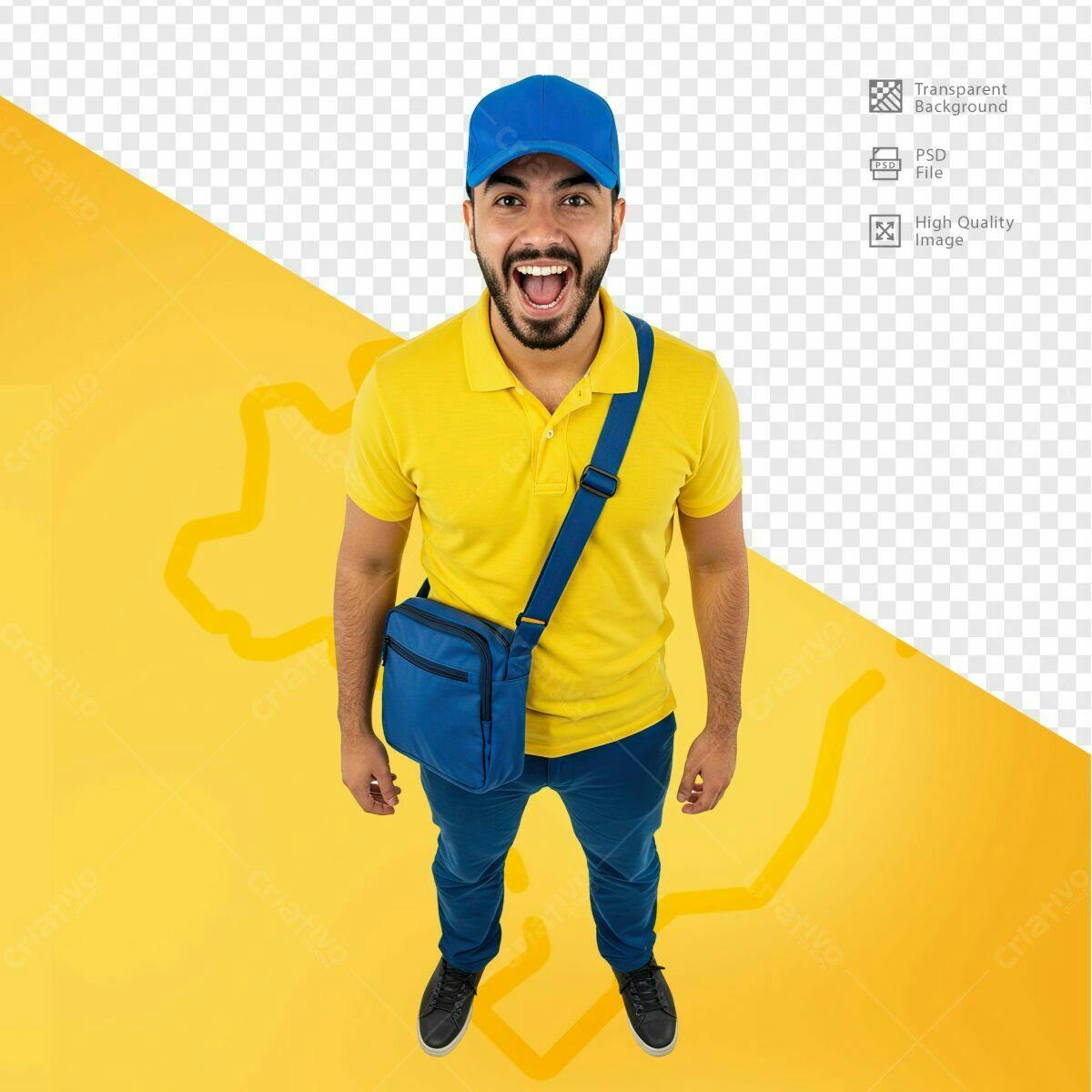 Mockup Entregador com Bolsa PSD Editável