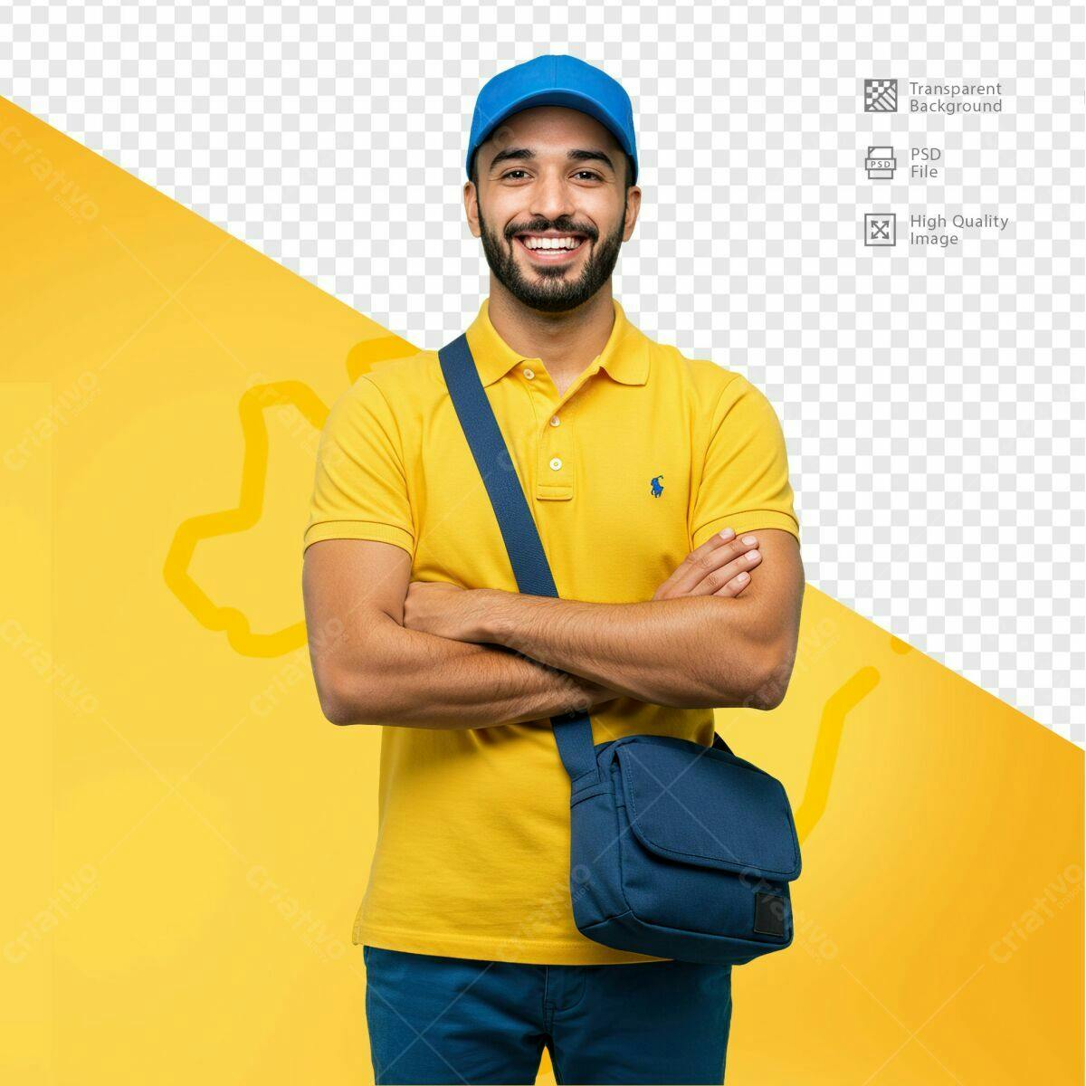 Mockup Entregador com Bolsa PSD Editável