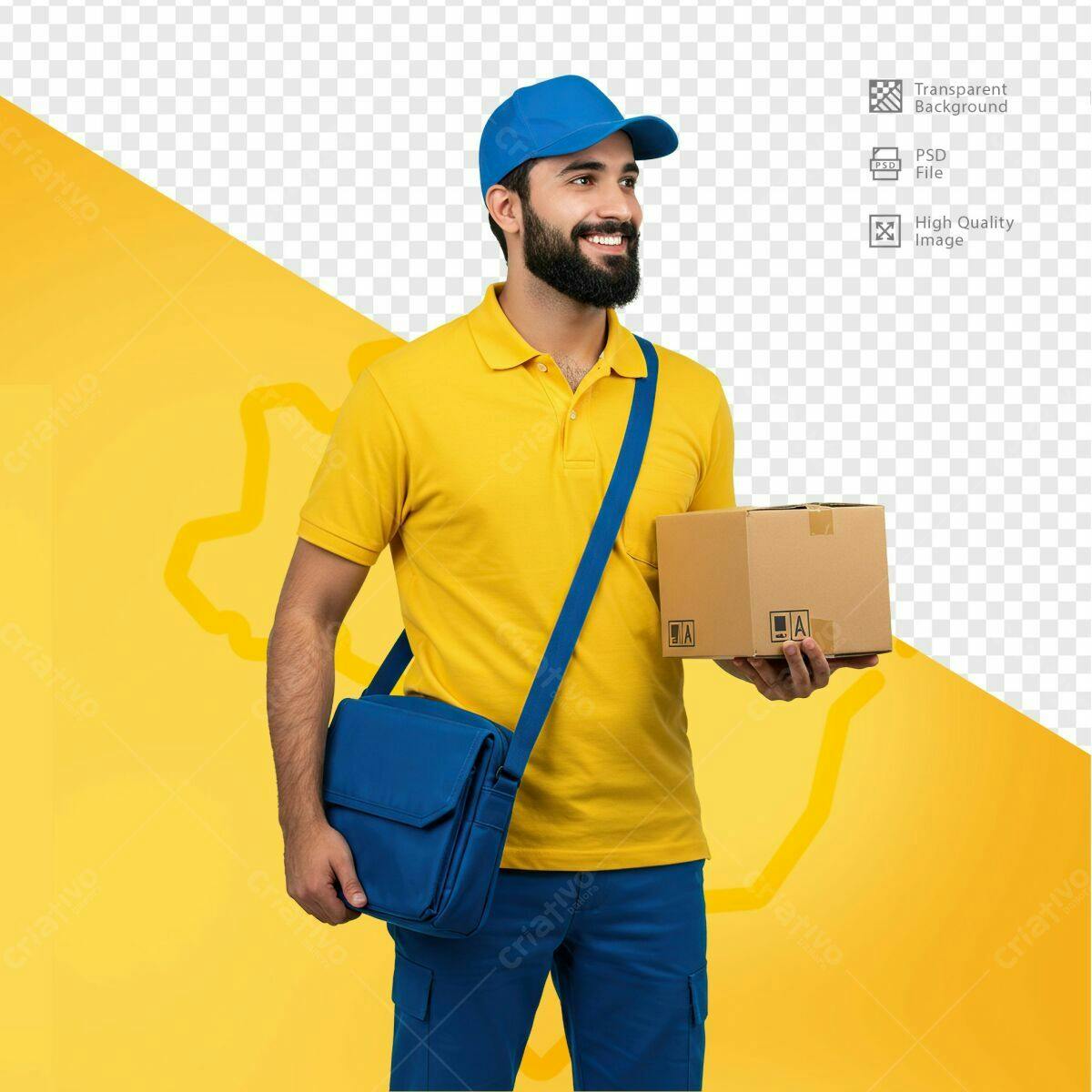 Mockup Entregador com Caixa PSD Editável