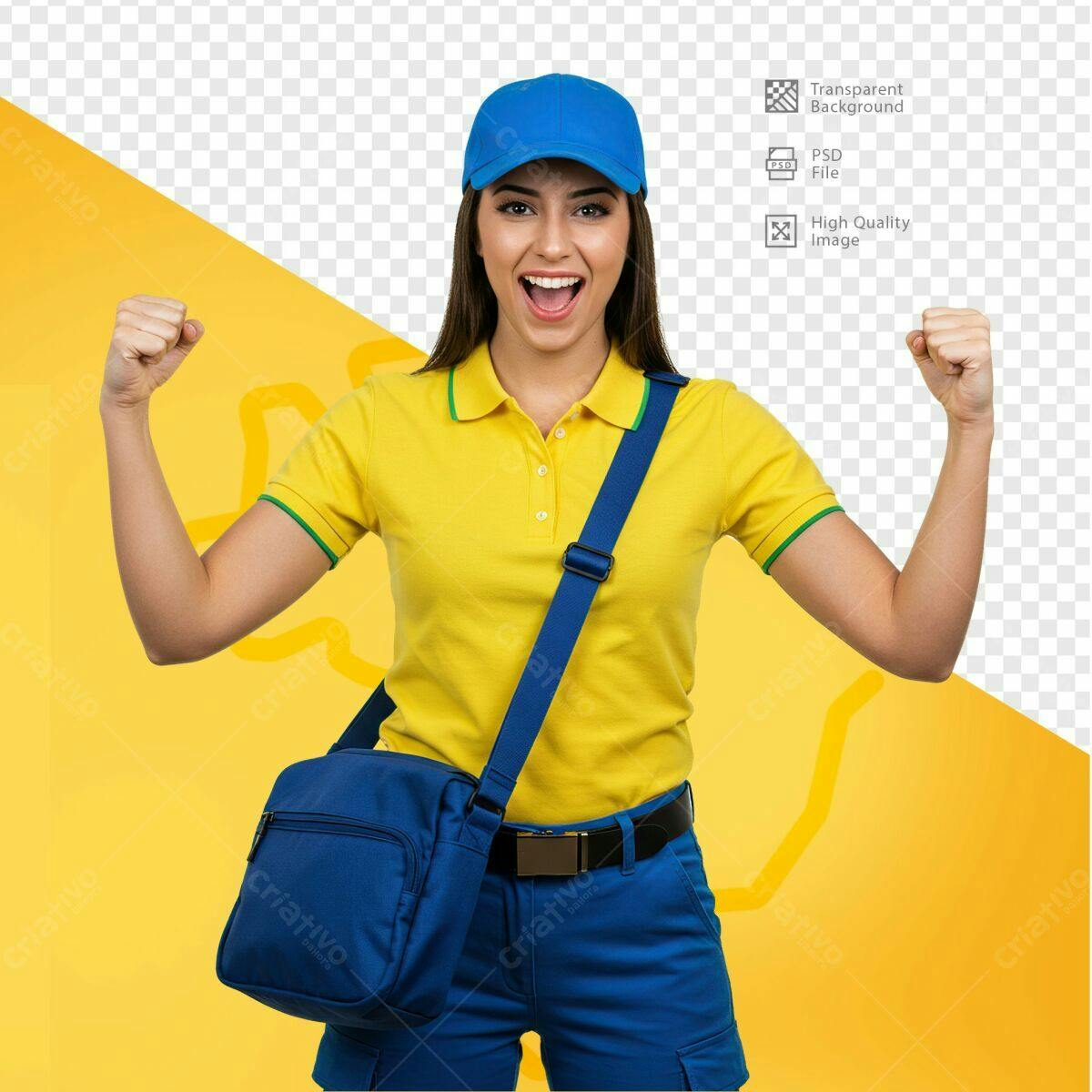 Mockup Modelo Feminina Entregadora PSD Editável
