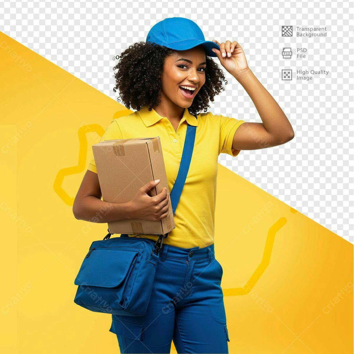 PSD Mockup de Entregadora com Caixa para E-commerce PSD Editável