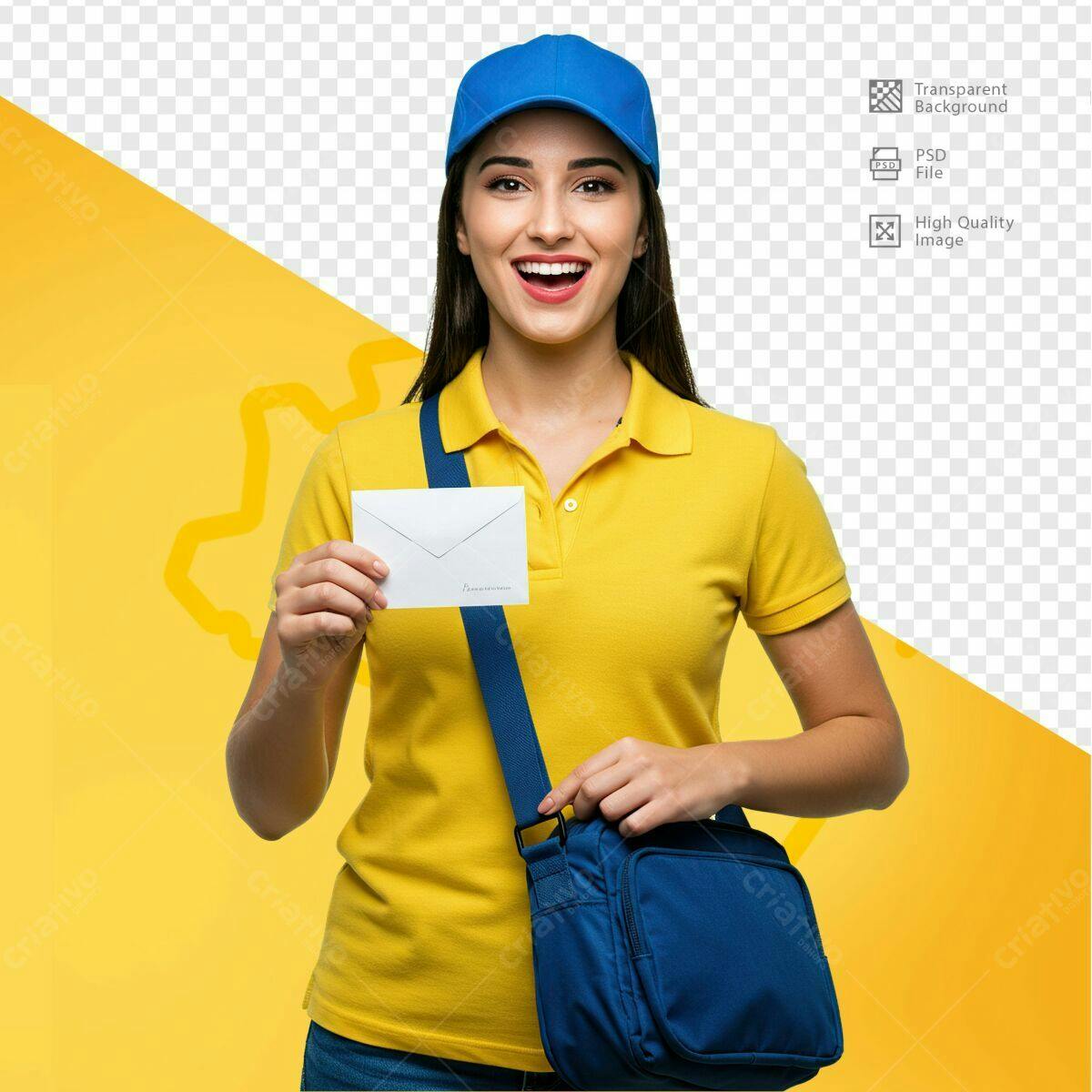Modelo de Entregador com Envelope PSD Editável