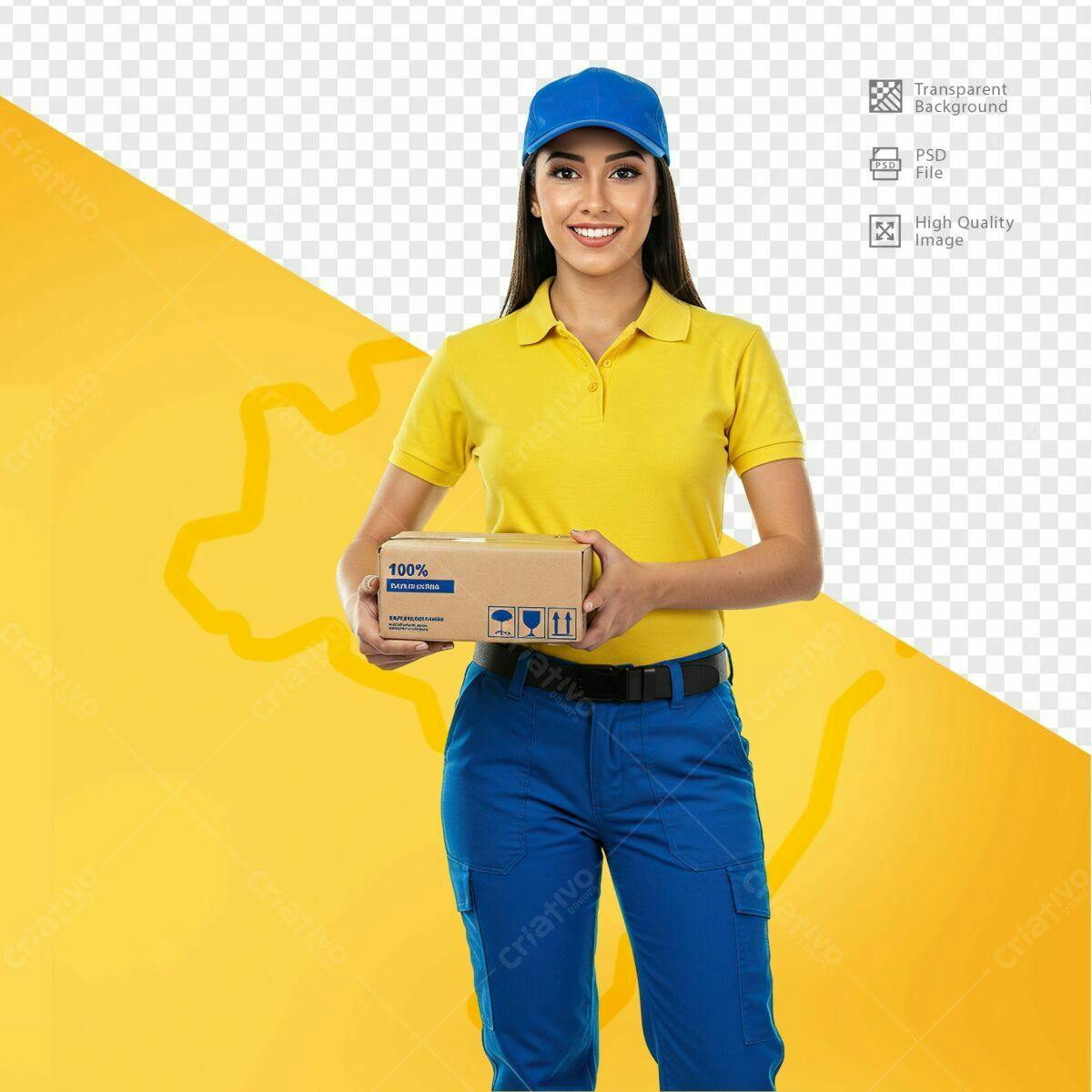 Mockup de Entregadora com Caixa PSD Editável