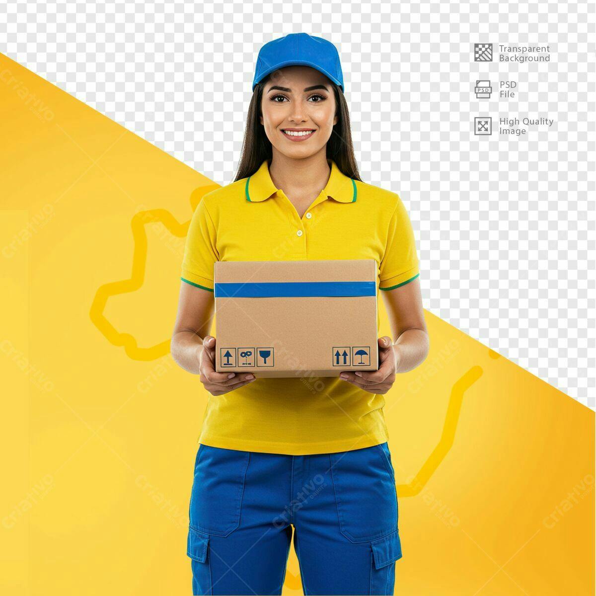 Imagem de Entregadora com Caixa PSD Editável