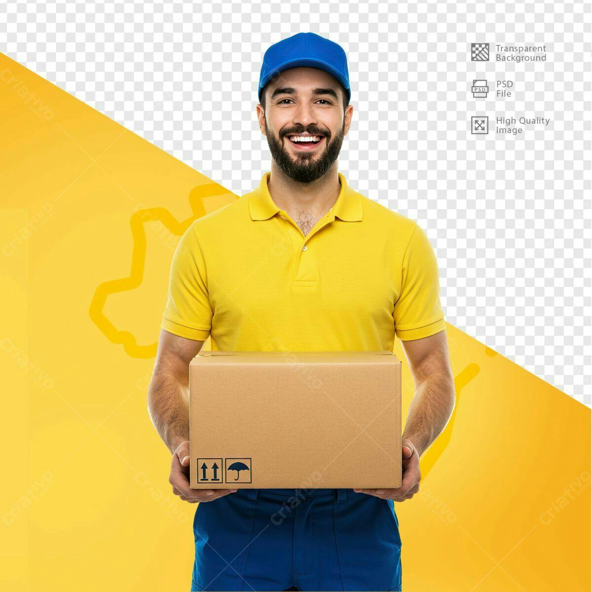 Imagem de Entregador com Caixa PSD Editável
