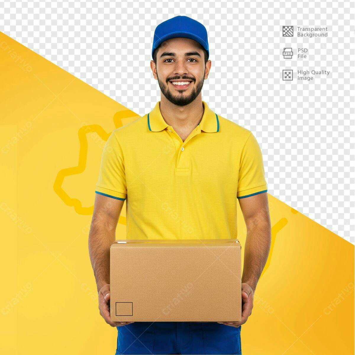 Mockup de Entregador com Caixa PSD Editável