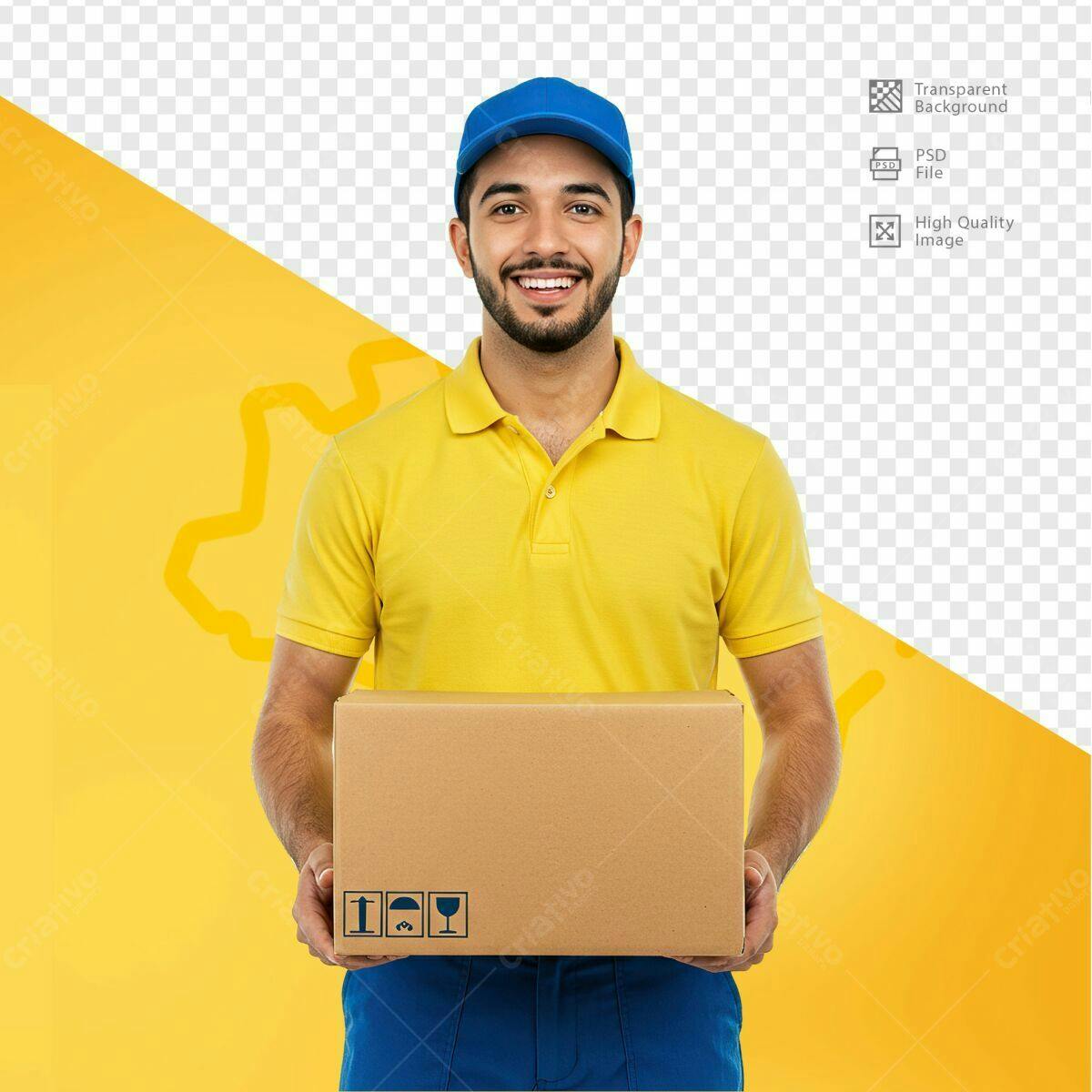 PSD Mockup Entregador com Caixa para E-commerce PSD Editável