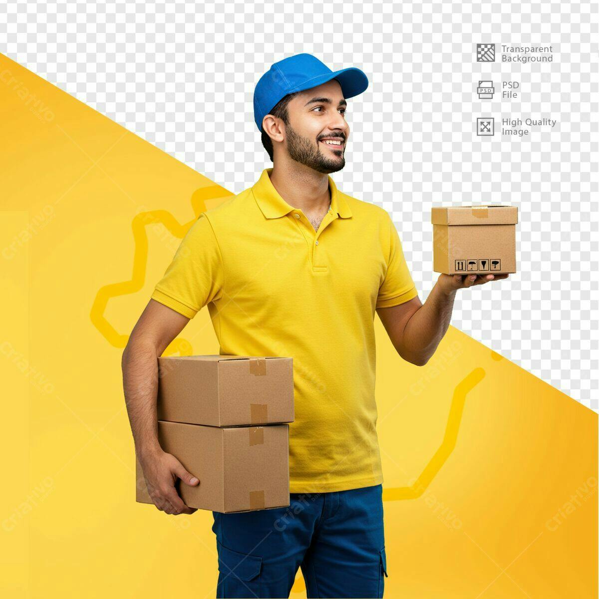 Mockup Entregador com Caixas PSD Editável