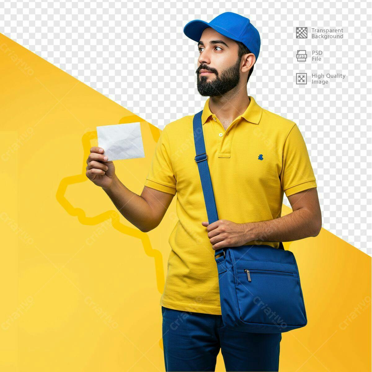 Mockup de Entregador com Envelope PSD Editável