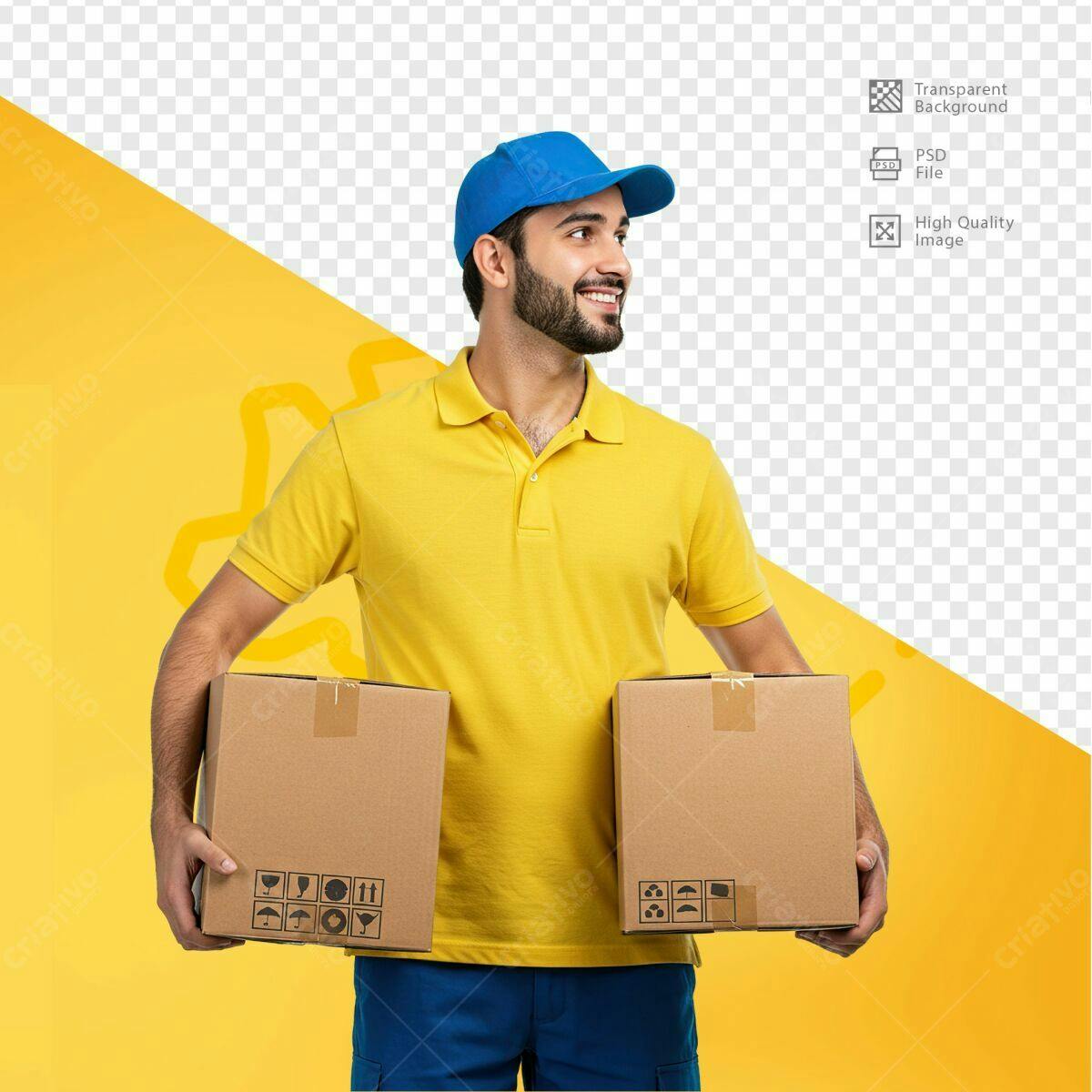 Mockup Entregador com Caixas PSD Editável