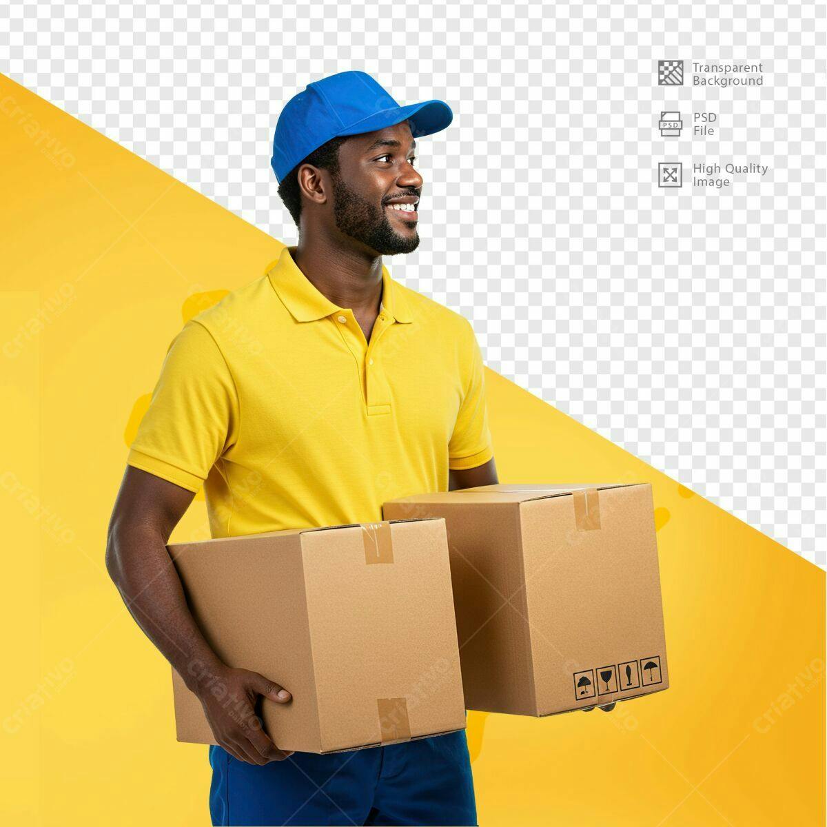 Mockup Entregador com Caixas PSD Editável