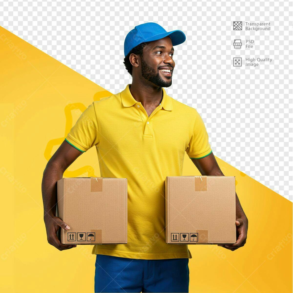 Mockup Entregador com Caixas PSD Editável