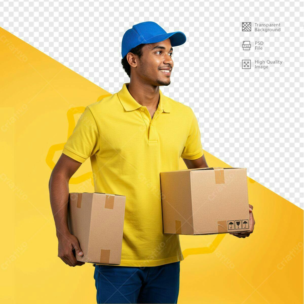 Mockup de Entregador com Caixas PSD Editável