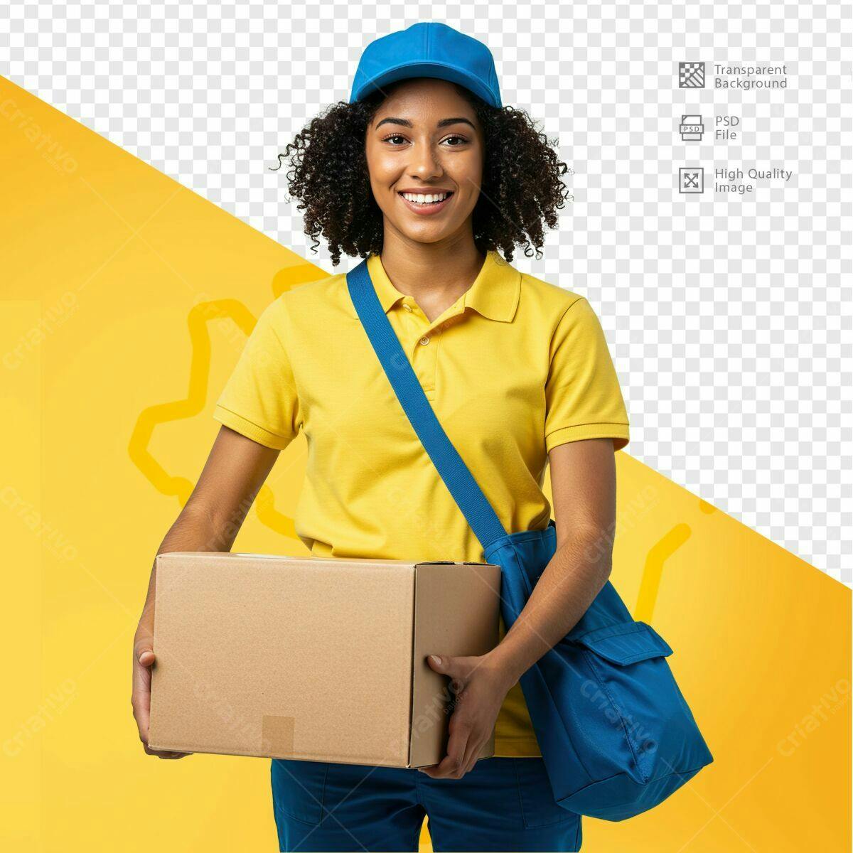 Mockup de Entregadora com Caixa PSD Editável