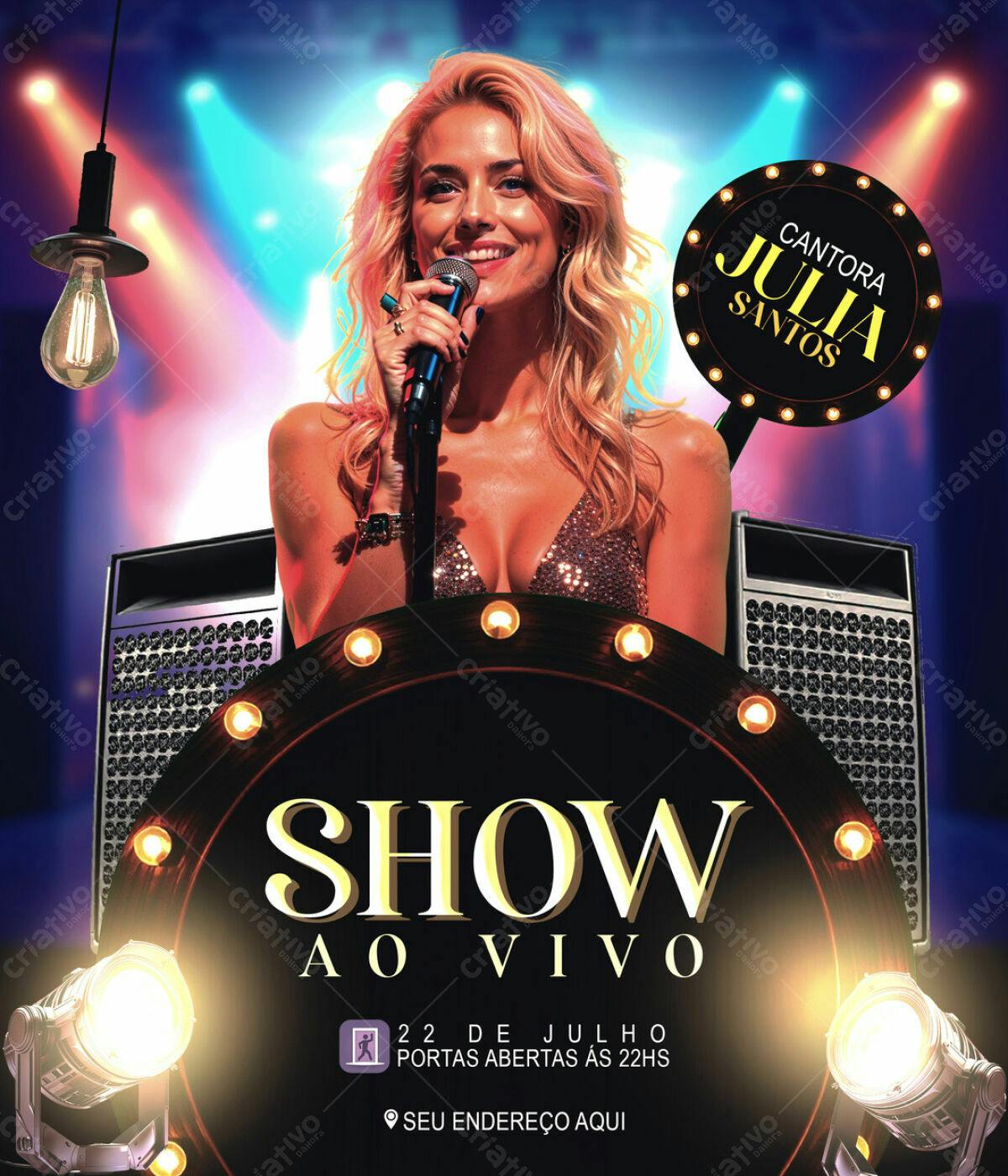 Flyer Show ao Vivo Cantora Julia Santos PSD Editável