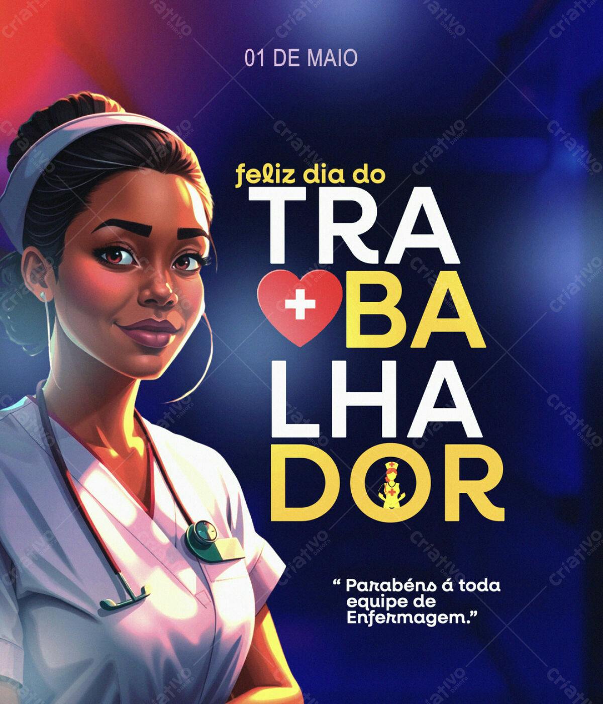 Flyer Dia do Trabalhador Enfermagem PSD Editável