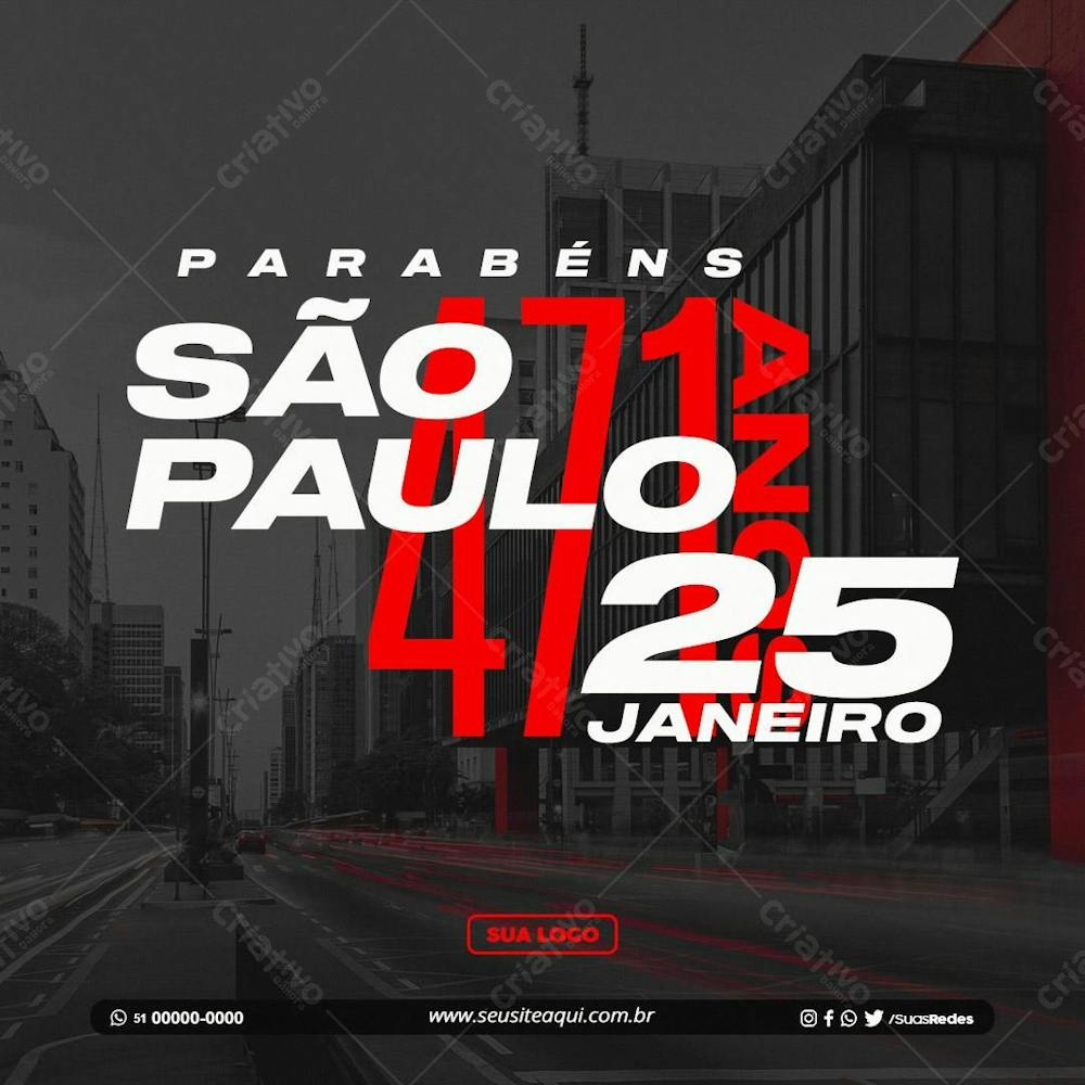 Parabéns São Paulo 471 Anos Social Media Psd Editável