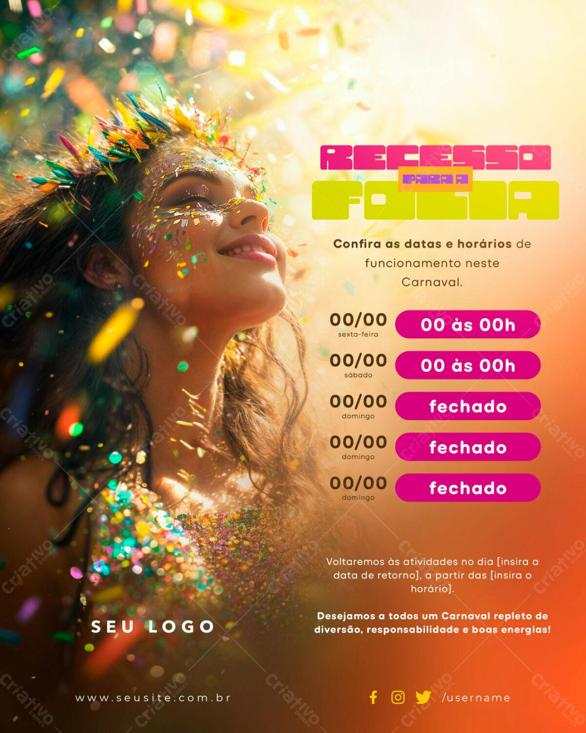 Flyer Recesso Carnaval PSD Editável